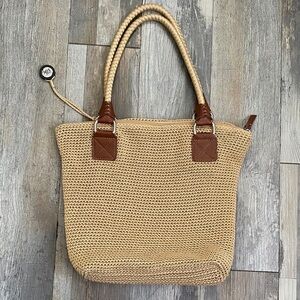 Elegant Tan Tote Bag with Brown Details